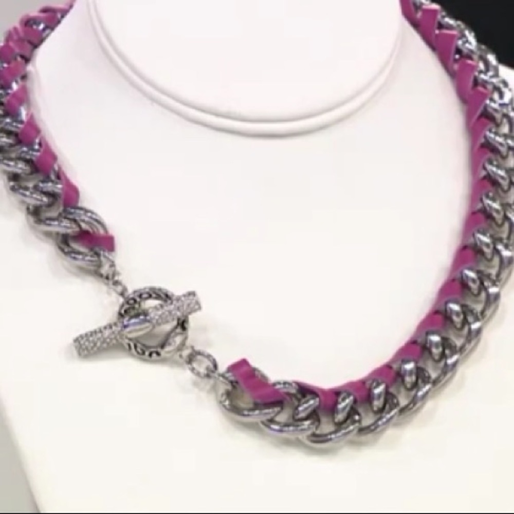 SIGAL Pink Leather and Stainless Steel Necklace